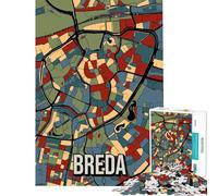 Rompecabezas de 1000 Piezas para Adultos Mapa de la Ciudad de Breda Brabante Países Bajos Póster de Viaje Juegos relajantes Juguetes educativos Regalos de Amigo Invisible Actividades Familiares