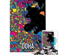 Rompecabezas de 1000 Piezas para Adultos Mapa de la Ciudad de Doha Qatar Estilo Pop Art Ideal para Juegos educativos y Divertidos Regalos Originales y con Humor para cumpleaños (tamaño 38x26cm)