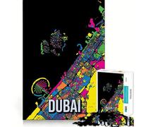 Rompecabezas de 1000 Piezas para Adultos Mapa de la Ciudad de Dubái,Emiratos Árabes Unidos Arte de Corte Fino Juego para desarrollar la Capacidad de razonamiento Juego para Momentos de Tranquilidad