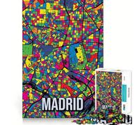 Rompecabezas de 1000 Piezas para Adultos,Mapa de la Ciudad de Madrid,España,Estilo Pop Art,Corte Premium,Divertido,Estimulante para la Mente,Juego Relajante, Tranquilo (38x26cm)
