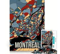 Rompecabezas de 1000 Piezas para Adultos,Mapa de la Ciudad de Montreal,Canadá,Tonos Tierra,Arte de Viaje,Corte Premium,Divertido,Estimulante Cerebral,Juego Relajante, Tranquilo
