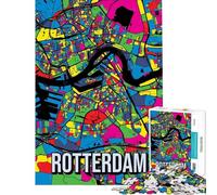 Rompecabezas de 1000 Piezas para Adultos Mapa de la Ciudad de Rotterdam Estilo Pop Art Juguete Intelectual Juego práctico patrón de Montaje Regalo de cumpleaños (tamaño 75x50cm)