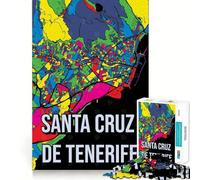 Rompecabezas de 1000 Piezas para Adultos Mapa de Santa Cruz de Tenerife,diseño de Bordes precisos,Juego de lógica,diversión y Entretenimiento Regalo Ideal para el Tiempo Libre (38x26cm)