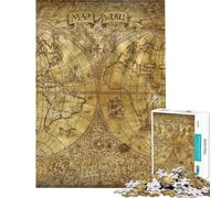 Rompecabezas de 1000 Piezas para Adultos Mapa del Viejo Mundo Rompecabezas Vintage para Adultos Regalo de cumpleaños desafío Educativo diversión Familiar y Noche de Juegos 38x26cm