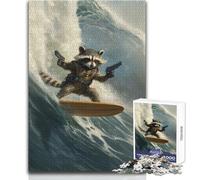 Rompecabezas de 1000 Piezas para Adultos, Mapache Cohete surfeando, Disfruta de un Ocio Tranquilo, relajación, Ajuste Estable, Corte preciso, tamaño del Juguete: 50x75cm