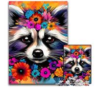 Rompecabezas de 1000 Piezas para Adultos, Mapache con Flores, Rompecabezas para Adultos, Juego de ingenio para Adolescentes, Fiestas, 50x75cm/19,68x29,52 Pulgadas