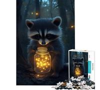 Rompecabezas de 1000 Piezas para Adultos Mapache con Frasco de luciérnagas Juguete Educativo Juego Intelectual Regalo de cumpleaños Desafío difícil (Tamaño 38x52cm)