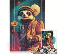 Rompecabezas de 1000 Piezas para Adultos Mapache Espacial con Bitcoin decoración de Pared patrón para armar Regalo para Amigos y Familiares 38x52cm