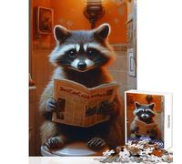 Rompecabezas de 1000 Piezas para Adultos Mapache Leyendo periódico Inodoro Divertido decoración del hogar Juguetes Regalo de cumpleaños Juego Imposible Cada Pieza es única Tamaño: 38x26cm