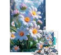Rompecabezas de 1000 piezas para adultos Margaritas blancas con gotas de agua Juguete adictivo para cultivar la paciencia Juego práctico Decoración para el hogar Regalos de cumpleaños (Tamaño 38x52cm)