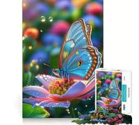 Rompecabezas de 1000 Piezas para Adultos Mariposa Azul sobre Flor,Piezas de Corte Limpio,Actividad Cerebral Inteligente,diversión para Momentos de Calma,Regalo artístico de cumpleaños 38x26cm