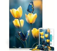 Rompecabezas de 1000 Piezas para Adultos Mariposas y Tulipanes Piezas de Corte Limpio Juego de Habilidad Mental Momento de relajación Diversión Escena navideña Arte (50x75cm)