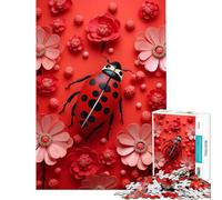 Rompecabezas de 1000 Piezas para Adultos Mariquita Vibrante Entre Flores Rojas Juguetes de Arte inspirados en la Naturaleza Juegos educativos Juego práctico de análisis y lógica Regalo Divertido