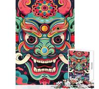 Rompecabezas de 1000 Piezas para Adultos máscara Japonesa Oni Yokai Juguete para decoración de Pared Regalo para cumpleaños Juegos educativos Lista de Deseos con Papá Noel tamaño 38x52cm