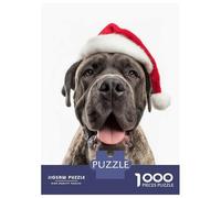 Rompecabezas De 1000 Piezas para Adultos Mastiff Dog with Santa Hat Rompecabezas Práctico Juego Decoración del Hogar Cumpleaños Y Navidad 52x38cm/1000pcs