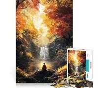 Rompecabezas de 1000 Piezas para Adultos Meditación otoñal Junto a una Cascada,Juego de precisión,Juego de concentración,Regalo,diversión,Navidad,decoración artística (50x75cm)