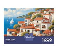 Rompecabezas De 1000 Piezas para Adultos Mediterranean Coastal Village Scene Rompecabezas para Adultos Juguete Decoración De Pared Difícil Difícil Y Desafío 38x26cm/1000pcs