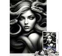 Rompecabezas de 1000 Piezas para Adultos Medusa La Gorgona B﹨UW Juguetes antiestrés Regalos de cumpleaños para Juego Educativo con Piezas de Forma aleatoria Totalmente entrelazadas tamaño 38x52cm