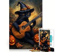 Rompecabezas de 1000 Piezas para Adultos Melodía de Halloween del Gato - Arte de Corte preciso,desafío Mental,Divertido Juego para Pasar el rato,Regalo de cumpleaños (38x52cm)