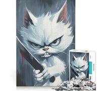 Rompecabezas de 1000 Piezas para Adultos Meme del Gato Asesino con Cuchillo, Juego Imposible, desafiante de completar, 38x26cm