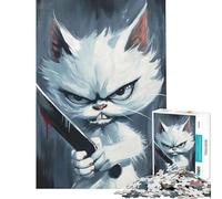 Rompecabezas de 1000 Piezas para Adultos Meme del Gato Asesino con Cuchillo Juguetes educativos Juego práctico de análisis y lógica Regalo Divertido (Tamaño 38x26cm)