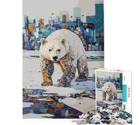 Rompecabezas de 1000 Piezas para Adultos Mi hábitat Oso Polar en Paisaje Urbano Juego práctico Juguete Juego Intelectual Obra de Arte Regalo de cumpleaños (tamaño 38x52cm)