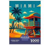 Rompecabezas De 1000 Piezas para Adultos Miami Travel Poster - Beach, Palm Trees & Ocean Breeze Rompecabezas para Adultos Juegos Familiares Desafío Difícil para Cumpleaños, Navidad 70x50cm/1000pcs