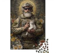 Rompecabezas De 1000 Piezas para Adultos Military Man with Kitten Rompecabezas Juguetes Antiestrés Decoración del Hogar Difícil Y Desafiante 52x38cm/1000pcs