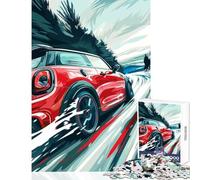 Rompecabezas de 1000 Piezas para Adultos Mini Cooper Rojo de Carreras decoración del hogar Juguetes Gran Regalo Juego práctico con póster a Juego y Hoja de Trivia tamaño 38x52cm