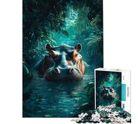 Rompecabezas de 1000 Piezas para Adultos Misterio del hipopótamo en la Jungla Juego de ingenio Carrera de Velocidad Regalo de cumpleaños y único (tamaño 38x52cm)