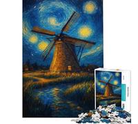 Rompecabezas de 1000 Piezas para Adultos Molino de Viento bajo una Noche Estrellada Rompecabezas para Adultos Ideal para armar analizar y desarrollar la lógica Un Gran Regalo para los Amantes