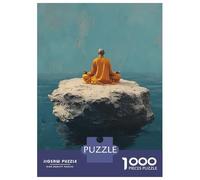 Rompecabezas De 1000 Piezas para Adultos Monk Meditating on A Rock in The Ocean Rompecabezas para Adultos Juegos Relajantes Que Mejoran La Memoria Diversión En Casa Actividades, 38x26cm/1000pcs