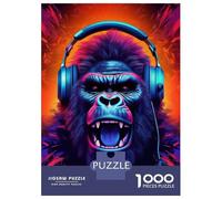 Rompecabezas De 1000 Piezas para Adultos Monkey Headphone DJ Music Rompecabezas para Adultos Juegos Familiares Desafío Difícil para Cumpleaños, Navidad 70x50cm/1000pcs