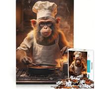 Rompecabezas de 1000 Piezas para Adultos Mono cocinando en la Cocina Juguetes para armar para divertirse en Familia para Fortalecer el Amor Entre Parejas 50x75cm
