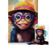 Rompecabezas de 1000 Piezas para Adultos Mono Feliz con Sombrero,Piezas de Corte Limpio,Actividad Cerebral Inteligente,diversión para Momentos de Calma,Regalo artístico de cumpleaños 50x75cm