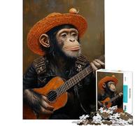 Rompecabezas de 1000 Piezas para Adultos Mono músico con Guitarra Rompecabezas para Adolescentes Mejora la Memoria Desafío Educativo Juego de desafío único 38x26cm