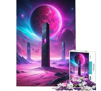 Rompecabezas de 1000 Piezas para Adultos Monolitos en un Planeta alienígena con Luna Rosa Juguete Intelectual Juego Familiar Patrón de Montaje Excelentes Regalos y Juguetes (Tamaño 38x52cm)
