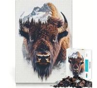 Rompecabezas de 1000 Piezas para Adultos,montaña Bisonte,Doble exposición,Bordes, Juego cognitivo,Regalo,Juego de Ocio,Actividad de cumpleaños (50x75cm)