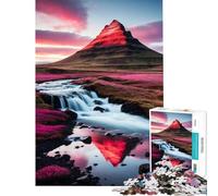 Rompecabezas de 1000 Piezas para Adultos Montaña Kirkjufell con Reflejo de Cascada Juegos relajantes Juguetes Juegos educativos Regalos de cumpleaños para Mujeres (tamaño 38x52cm)