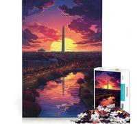 Rompecabezas de 1000 Piezas para Adultos Monumento a Washington al Atardecer Juguete Educativo Difícil y desafiante Lista de Deseos con Papá Noel 38x26cm