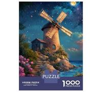 Rompecabezas De 1000 Piezas para Adultos Moonlit Windmill by Sea Rompecabezas para Adultos Juego Familiar Vacaciones En Casa Matar El Tiempo Desafiante De Completar 38x26cm/1000pcs