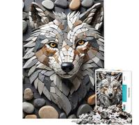 Rompecabezas de 1000 Piezas para Adultos Mosaico de Piedra Cabeza de Lobo Arte Rompecabezas antiestrés de 1000 Piezas Mejora la Memoria cumpleaños y Navidad (38x52cm)