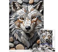Rompecabezas de 1000 Piezas para Adultos Mosaico de Piedra Cabeza de Lobo Juguete Educativo Regalo para Mujeres Hombres Juegos Familiares Entrena tu Cerebro y Tus Manos tamaño 38x26cm