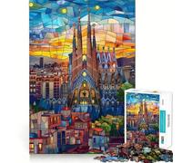 Rompecabezas de 1000 Piezas para Adultos,Mosaico de Puesta de Sol en Barcelona,Ideal para decoración,Juego de concentración Mental,Juego Relajante,Escena navideña,Arte (38x52cm)
