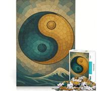Rompecabezas de 1000 Piezas para Adultos Mosaico Yin Yang sobre Olas del océano decoración de Pared Juguete dificultad Alta cumpleaños y Navidad 38x26cm