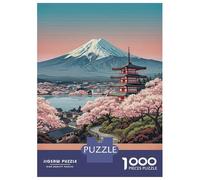 Rompecabezas De 1000 Piezas para Adultos MT. Fuji with Pagoda and Cherry Blossoms Rompecabezas para Adultos Juegos Divertidos Corte De Precisión Actividades Divertidas En Casa, 38x26cm/1000pcs