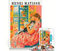 Rompecabezas de 1000 Piezas para Adultos Mujer con Gato al Estilo de Henri Matisse Juego de ingenio entretenido para Reducir el estrés Cada Pieza es única 38x26cm