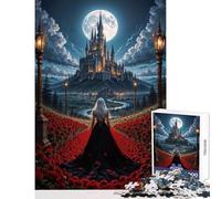 Rompecabezas de 1000 Piezas para Adultos Mujer con Vestido Negro en un Castillo Rompecabezas de 1000 Piezas Juego práctico Gran Regalo para los Amantes de los Juegos Decoración de Pared (38x26cm)