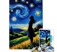 Rompecabezas de 1000 Piezas para Adultos Mujer contemplando la Noche Estrellada Rompecabezas para Adultos Juego práctico Divertido y con Humor Regalo de cumpleaños (Tamaño 50x75cm)