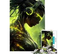 Rompecabezas de 1000 Piezas para Adultos Mujer Cyberpunk con Auriculares Luminosos Ayuda a ejercitar el Cerebro Actividades Familiares Juegos relajantes para Mayores de 14 años (50x75cm)
